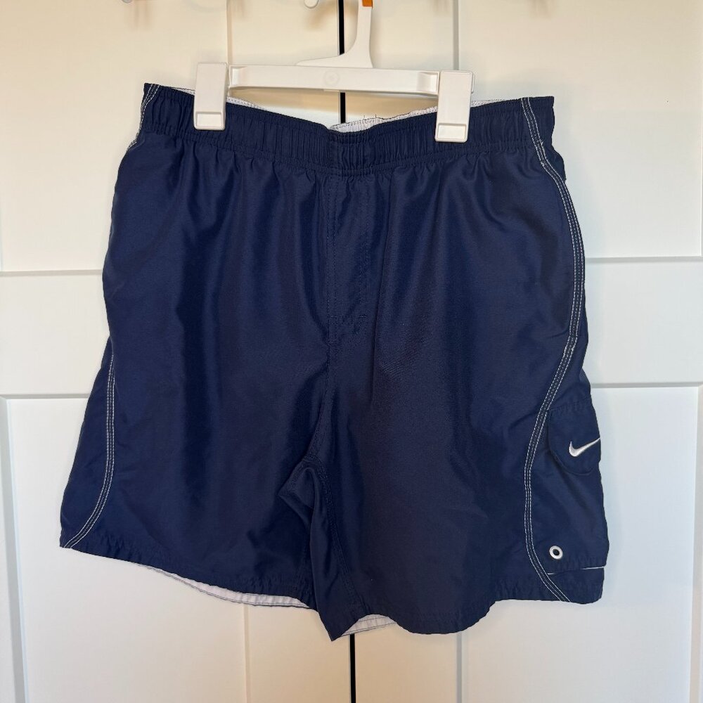 Nike Men's 6" Swim Volley Shorts Size M Blue Pull On Drawstring Swim Trunks VTG